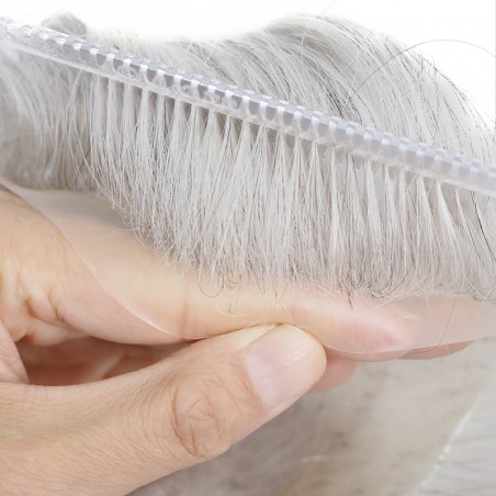 Lace + PU in Perimeter |3.5''X8.5'' Indian Human Hair 390 Dark Brown with 90% Gray |30mm Slight Wave |80% Light Density |6''