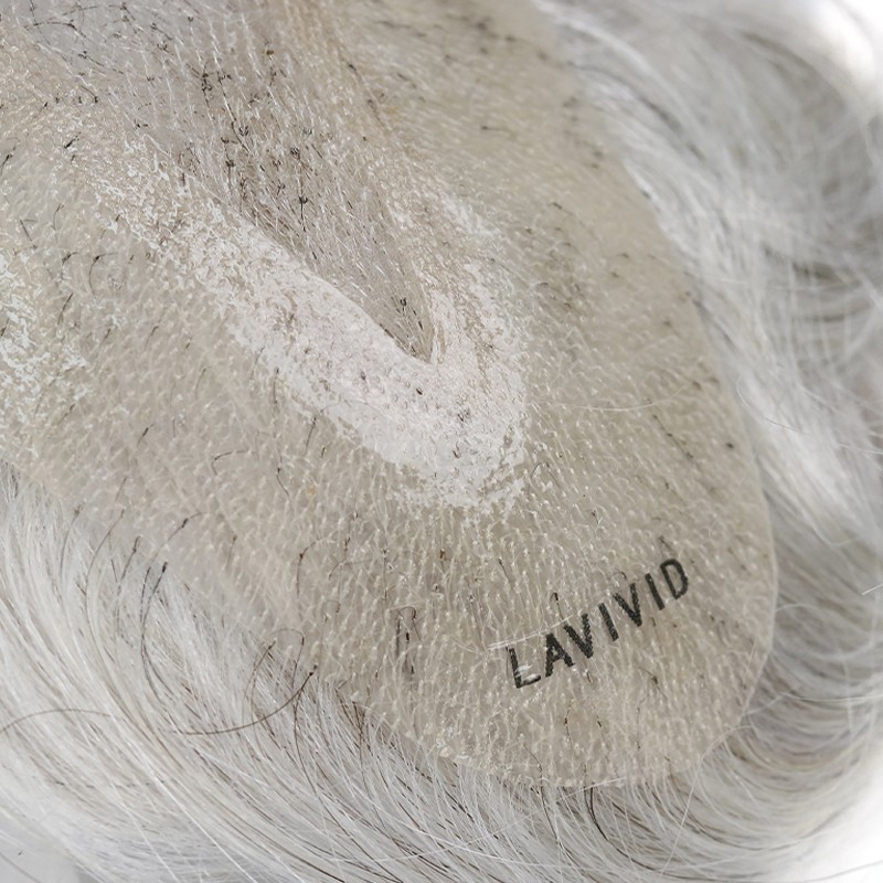 Lace + PU in Perimeter |3.5''X8.5'' Indian Human Hair 390 Dark Brown with 90% Gray |30mm Slight Wave |80% Light Density |6''