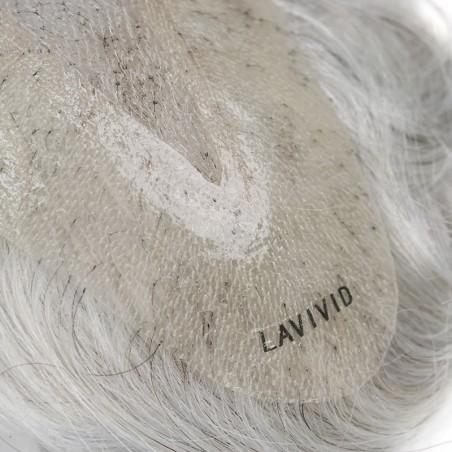 Lace + PU in Perimeter |3.5''X8.5'' Indian Human Hair 390 Dark Brown with 90% Gray |30mm Slight Wave |80% Light Density |6''