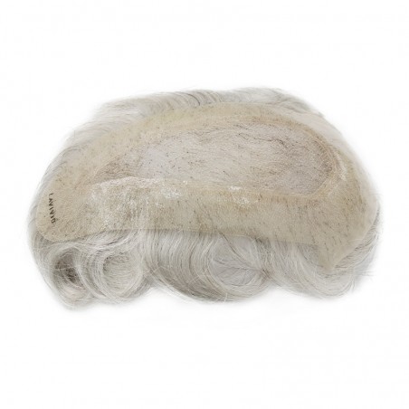 Lace + PU in Perimeter |3.5''X8.5'' Indian Human Hair 390 Dark Brown with 90% Gray |30mm Slight Wave |80% Light Density |6''