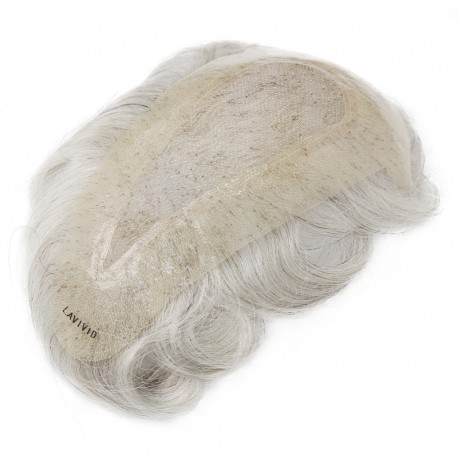 Lace + PU in Perimeter |3.5''X8.5'' Indian Human Hair 390 Dark Brown with 90% Gray |30mm Slight Wave |80% Light Density |6''