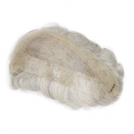 Lace + PU in Perimeter |3.5''X8.5'' Indian Human Hair 390 Dark Brown with 90% Gray |30mm Slight Wave |80% Light Density |6''