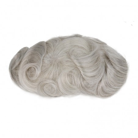 Lace + PU in Perimeter |3.5''X8.5'' Indian Human Hair 390 Dark Brown with 90% Gray |30mm Slight Wave |80% Light Density |6''