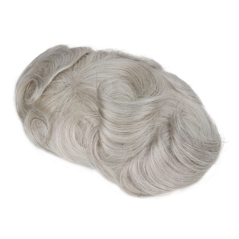 Lace + PU in Perimeter |3.5''X8.5'' Indian Human Hair 390 Dark Brown with 90% Gray |30mm Slight Wave |80% Light Density |6''