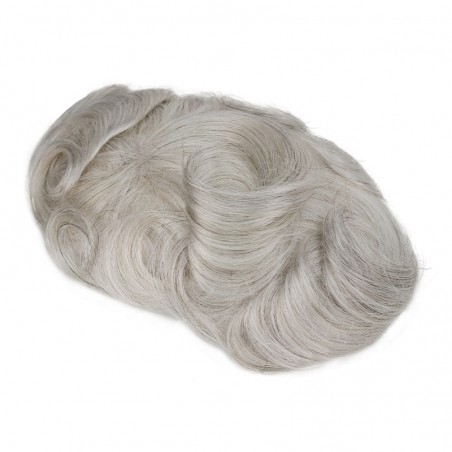 Lace + PU in Perimeter |3.5''X8.5'' Indian Human Hair 390 Dark Brown with 90% Gray |30mm Slight Wave |80% Light Density |6''