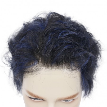 Zayn Haarsystem | Schwarzes Haar mit elektrisch blauen Strähnen