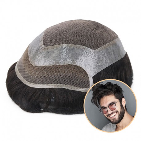 SIMOIS HAARSYSTEM FÜR MÄNNER | VOLLSPITZE IN DER MITTE MIT 1'' DÜNNEM HAUTMATERIAL RUNDHERUM UND 1/2'' SPITZE VORNE