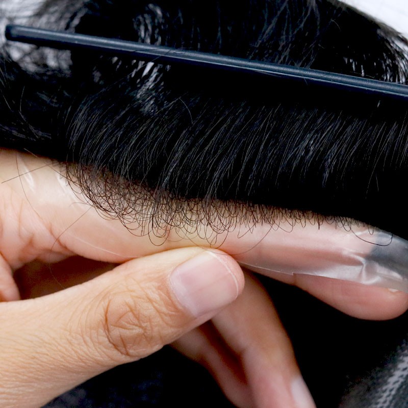 Single-Knotted 0.08mm Full Skin|8''X10'' Indian Remy Hair 1B Color|30mm Body Wave|100% Density|6'' Long